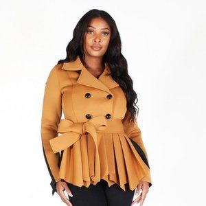 Two Tone Tan and Black Long Sleeve Double Breasted Jacket